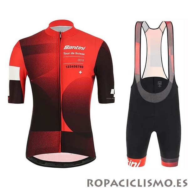 2020 Maillot Tour de Suisse Tirantes Mangas Cortas 2019 Rojo Negro